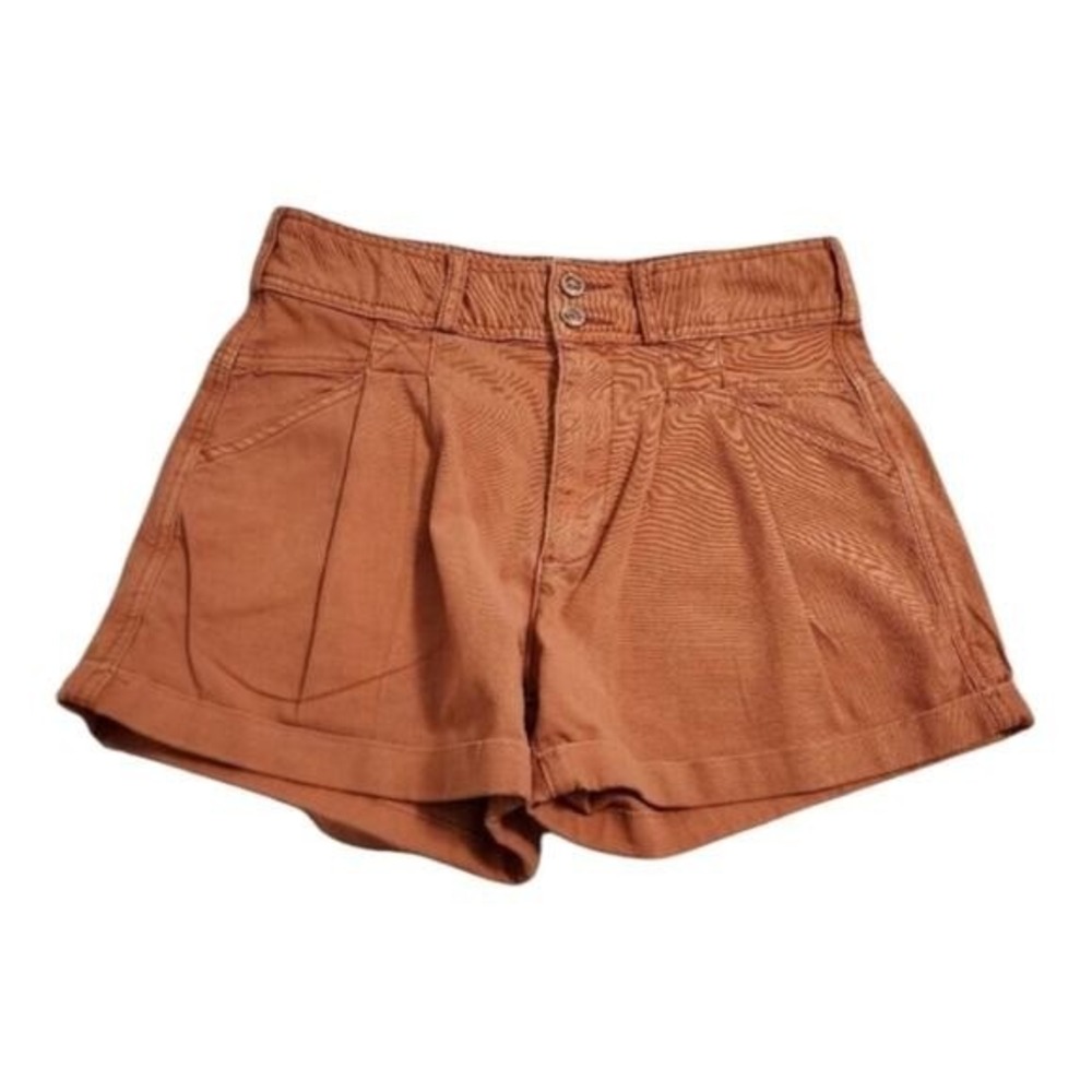 Anthropologie x Pilcro High‎ Waist Pleated Shorts, Orange Rolled Cuff Pockets - Picture 2 of 11